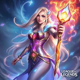 A dynamic and vibrant portrayal of Elementalist Lux from League of Legends, showcasing her in an enchanting, magical environment