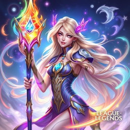A dynamic and vibrant portrayal of Elementalist Lux from League of Legends, showcasing her in an enchanting, magical environment