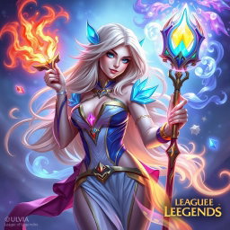 A dynamic and vibrant portrayal of Elementalist Lux from League of Legends, showcasing her in an enchanting, magical environment