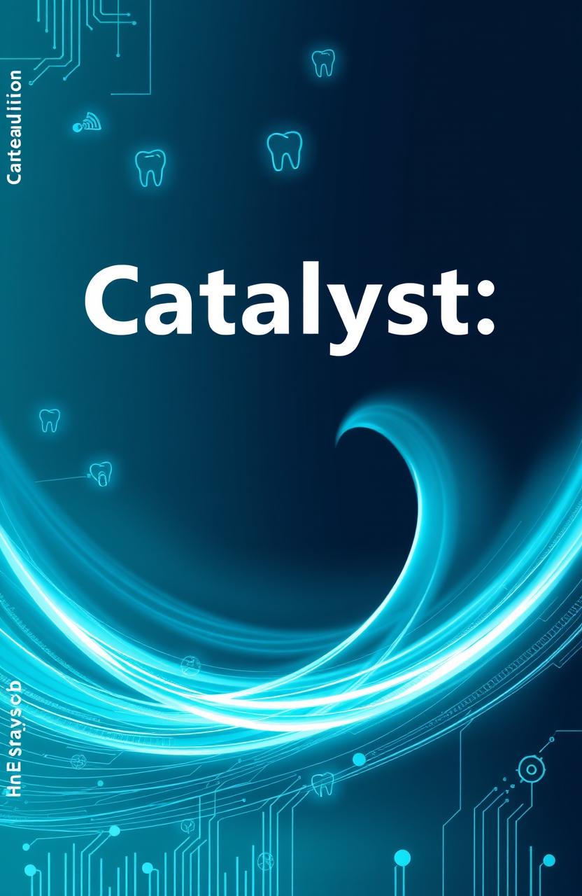 A futuristic book cover design featuring a dynamic wave or swirl pattern that symbolizes the concept of 'catalyst'