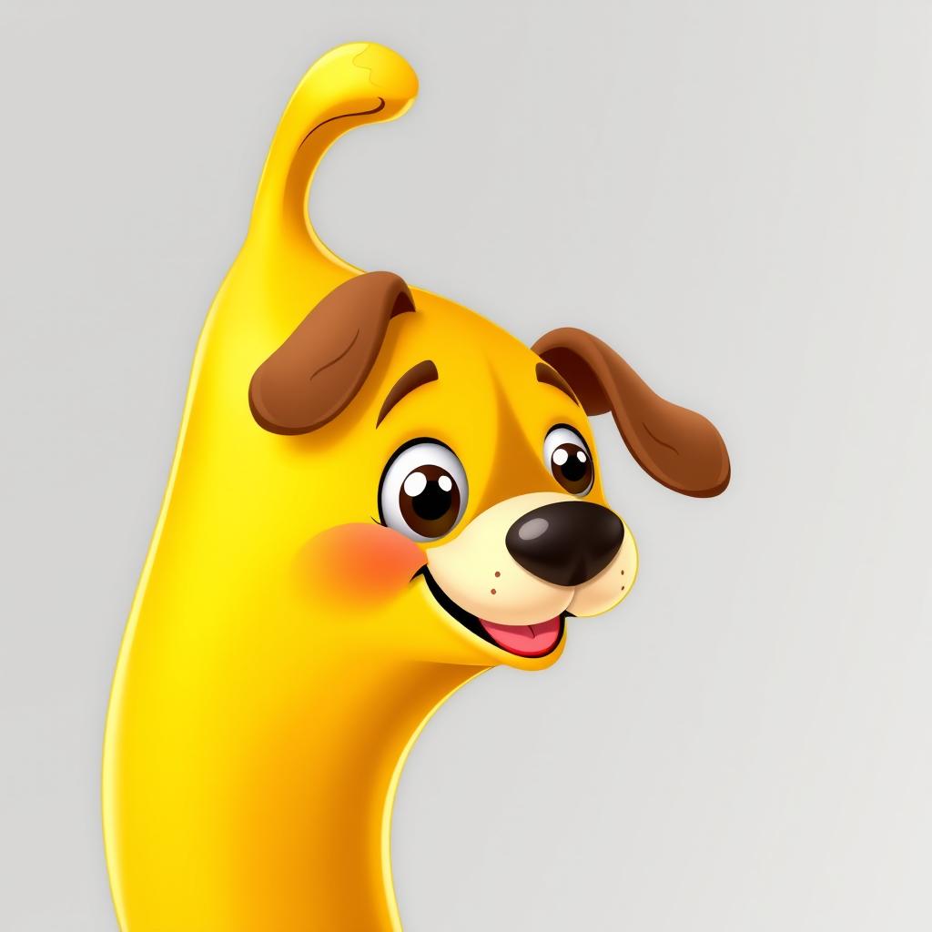 A whimsical, 2D avatar featuring a banana with a playful dog face