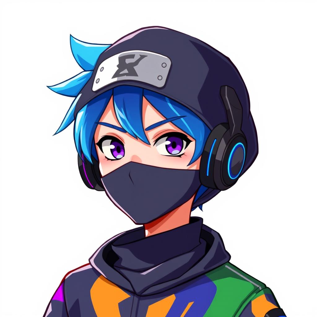A 2D anime character design featuring a young person with a stylish hood and their mouth covered, reminiscent of Kakashi
