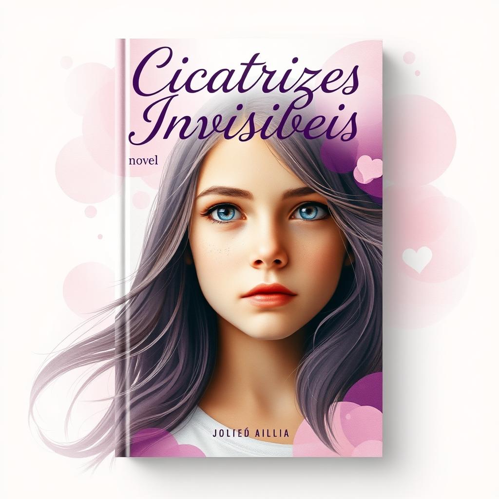 A beautiful and evocative book cover design for a novel titled 'Cicatrizes Invisíveis', featuring a young girl as the central figure