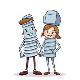 A whimsical and playful illustration of a couple, where one partner is dressed as a screw and the other as a bolt