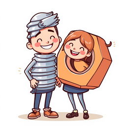 A fun and playful illustration of a couple, where one partner is dressed as a screw and the other as a nut