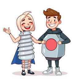A fun and playful illustration of a couple, where one partner is dressed as a screw and the other as a nut
