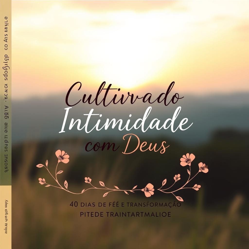 A serene and contemplative cover design for a devotional book titled 'Cultivando Intimidade com Deus - 40 Dias de Fé e Transformação'