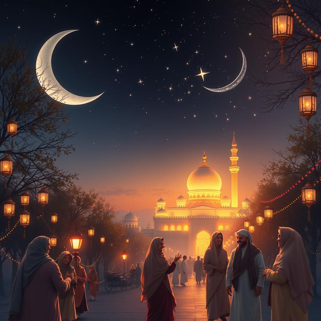 A beautiful and serene scene depicting the arrival of the holy month of Ramadan
