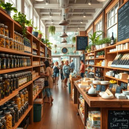 A charming organic market showcasing an array of products focused on healthy living