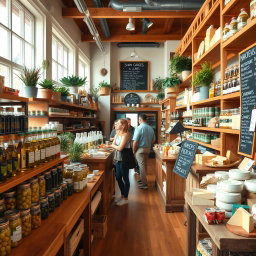 A charming organic market showcasing an array of products focused on healthy living