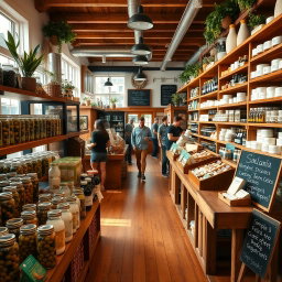 A charming organic market showcasing an array of products focused on healthy living
