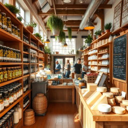 A charming organic market showcasing an array of products focused on healthy living