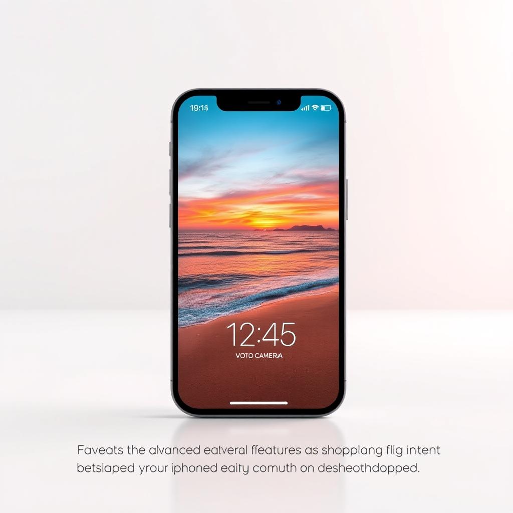 A stylized image featuring a sleek iPhone design, showcasing the latest model with a vibrant display