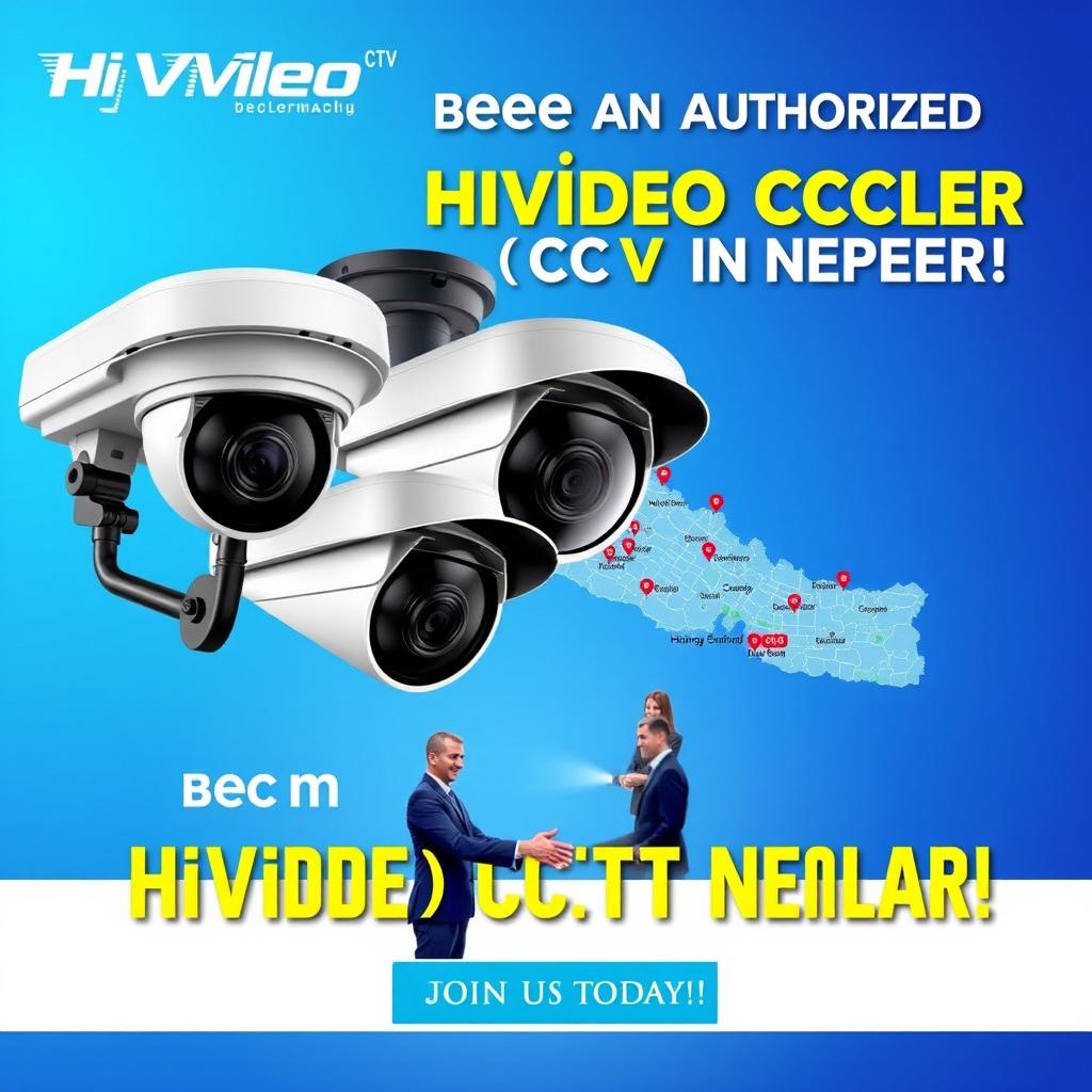 A professional Facebook promotional image showcasing the expansion of HiVideo CCTV dealerships across Nepal