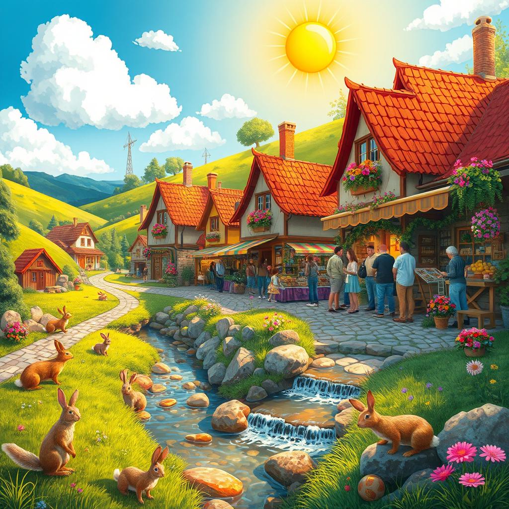A whimsical and charming scene filled with vibrant colors and delightful details