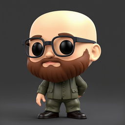 A 3D illustration of a Funko Pop-style figure featuring a chubby bald man with a beard and glasses