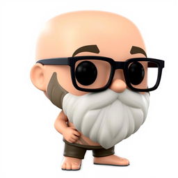 A 3D illustration of a Funko Pop-style figure featuring a chubby bald man with a beard and glasses