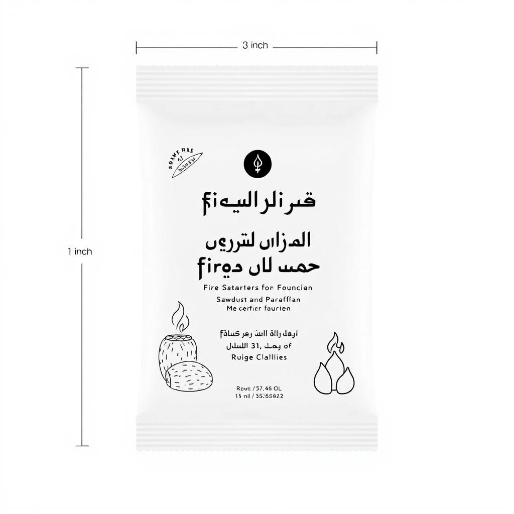 A simple black and white packaging design for fire starters made from sawdust and paraffin