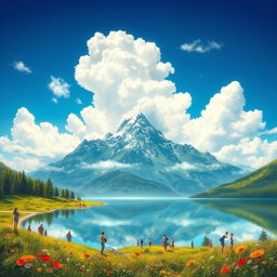 A vibrant artwork featuring a stunning scenic landscape