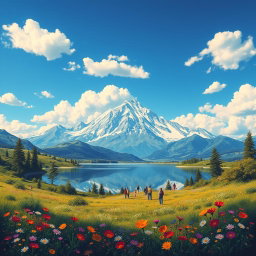 A vibrant artwork featuring a stunning scenic landscape