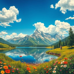 A vibrant artwork featuring a stunning scenic landscape