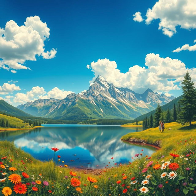 A vibrant artwork featuring a stunning scenic landscape