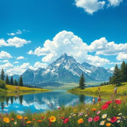 A vibrant artwork featuring a stunning scenic landscape