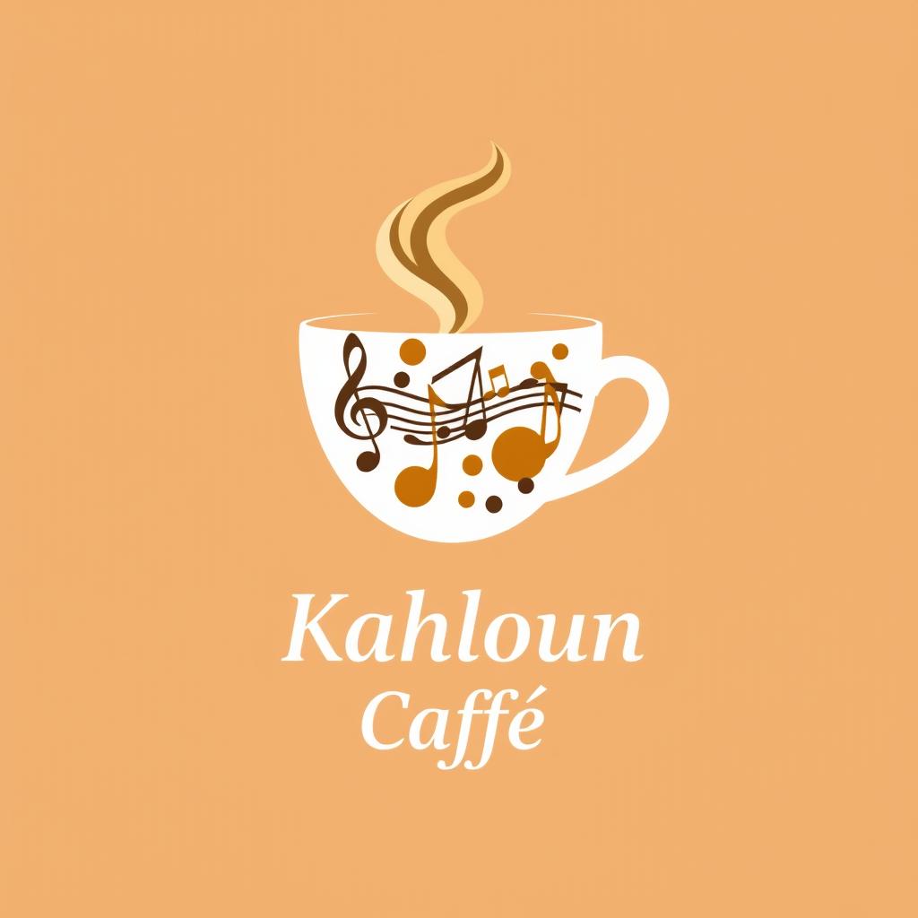 Logo design for 'Kahloun Caffè', featuring musical elements such as notes and instruments integrated into the logo