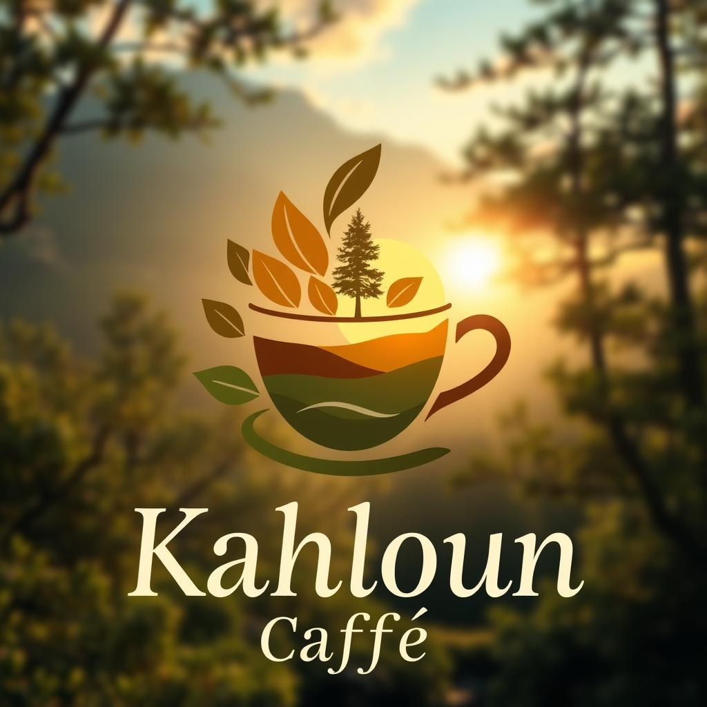 Logo design for 'Kahloun Caffè', featuring a stunning nature-themed background