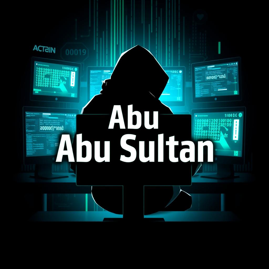 Logo design for 'Abu Sultan', featuring a tech-inspired background that conveys the theme of hacking