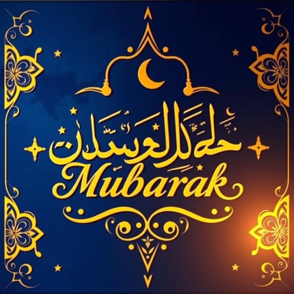 A beautifully designed Ramadan greeting card featuring intricate Arabic calligraphy that spells out "Ramadan Mubarak"