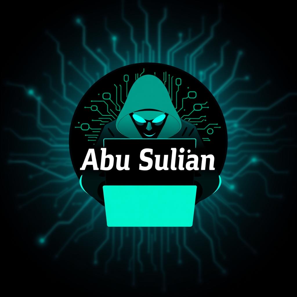 Logo design for 'Abu Sultan', featuring a dramatic background centered around hacking themes