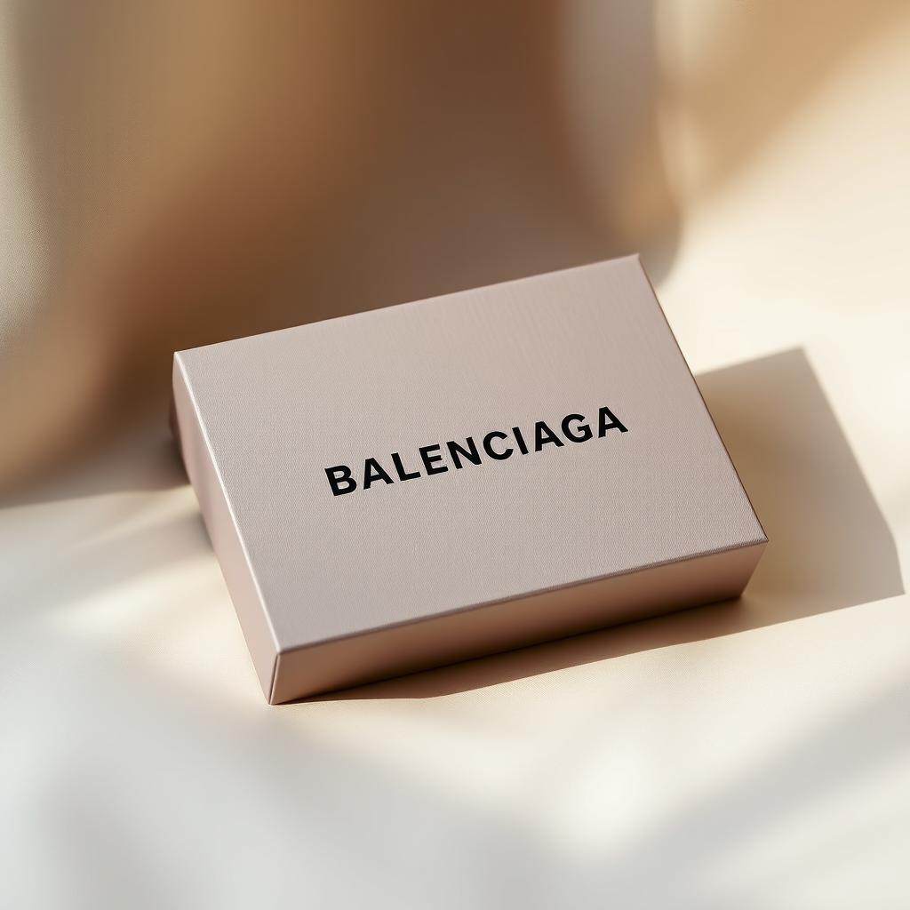 A stylish Balenciaga box, elegantly presented with the iconic Balenciaga logo prominently displayed
