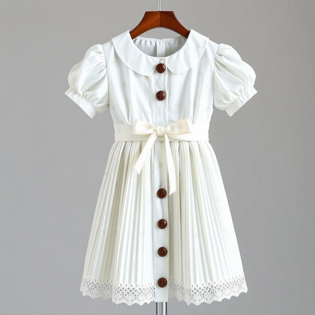 A stylish knee-length pleated dress featuring a round Peter Pan collar