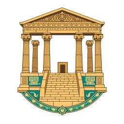 A logo inspired by Persepolis, featuring intricate Persian architectural elements, iconic columns, and relief sculptures