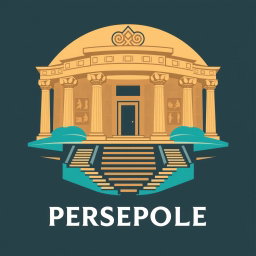 A logo inspired by Persepolis, featuring intricate Persian architectural elements, iconic columns, and relief sculptures