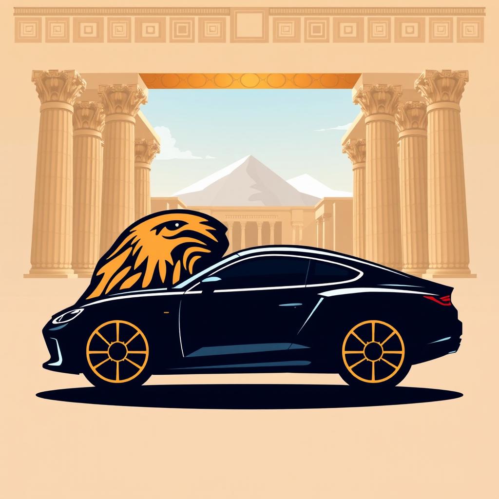 A logo design inspired by the architectural grandeur of Persepolis, incorporating elements like majestic columns, intricate carvings, and the iconic lion motif