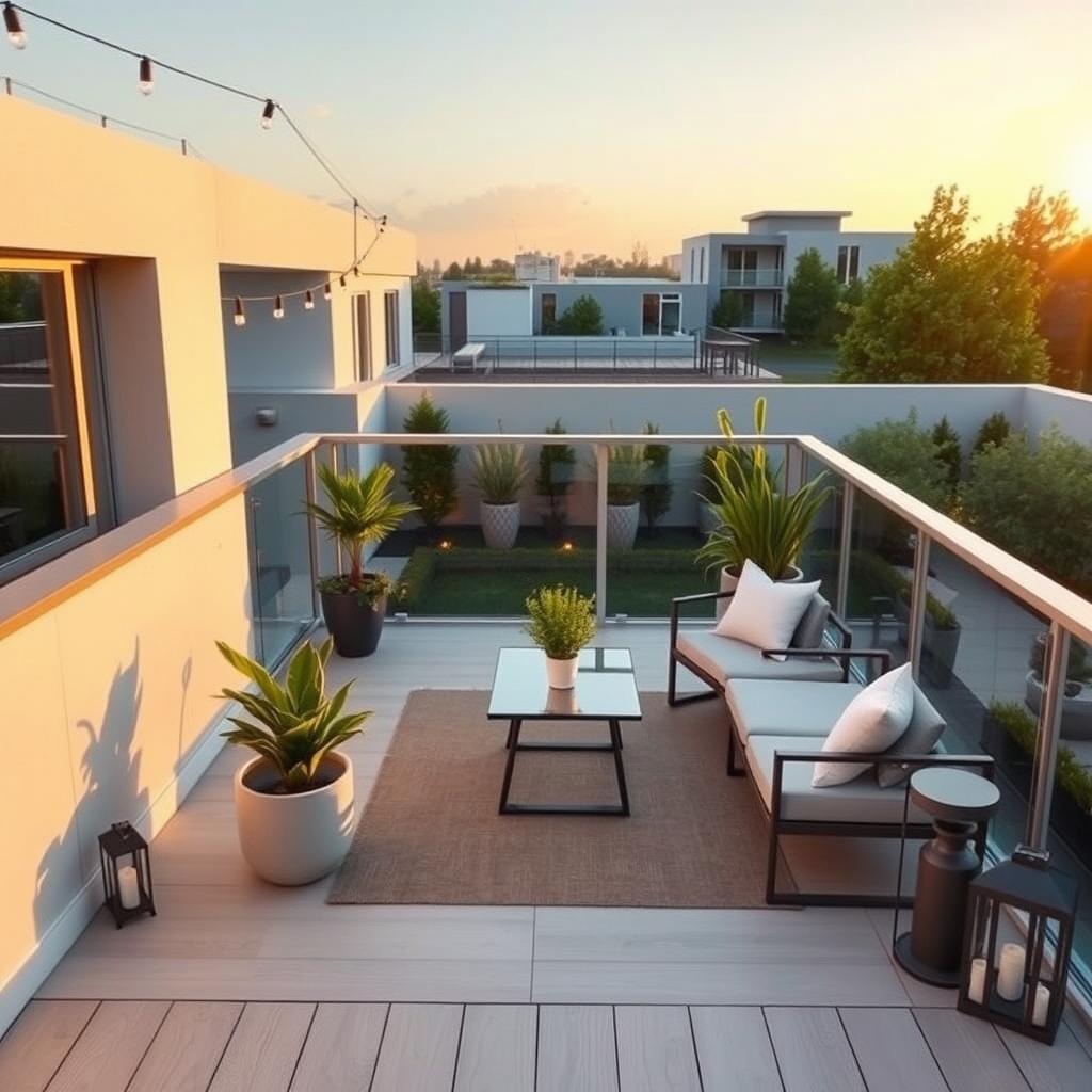 A beautiful small modern terrace design showcasing a stylish outdoor space