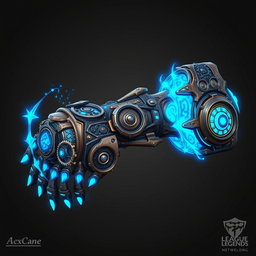 An intricate artificial arm powered by hextech technology, inspired by the Arcane aesthetic from the show League of Legends