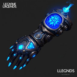 An intricate artificial arm powered by hextech technology, inspired by the Arcane aesthetic from the show League of Legends