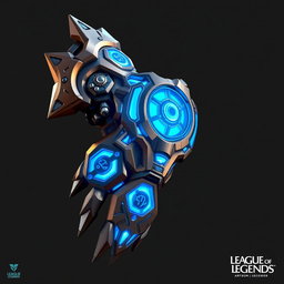 A stunning artificial full arm powered by hextech, inspired by the Arcane theme from the show League of Legends, specifically similar to the ones used by Vi
