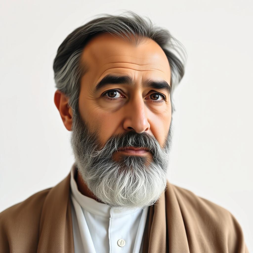 A portrait of martyr Morteza Avini, the esteemed Iranian filmmaker and writer, depicted against a pure white background