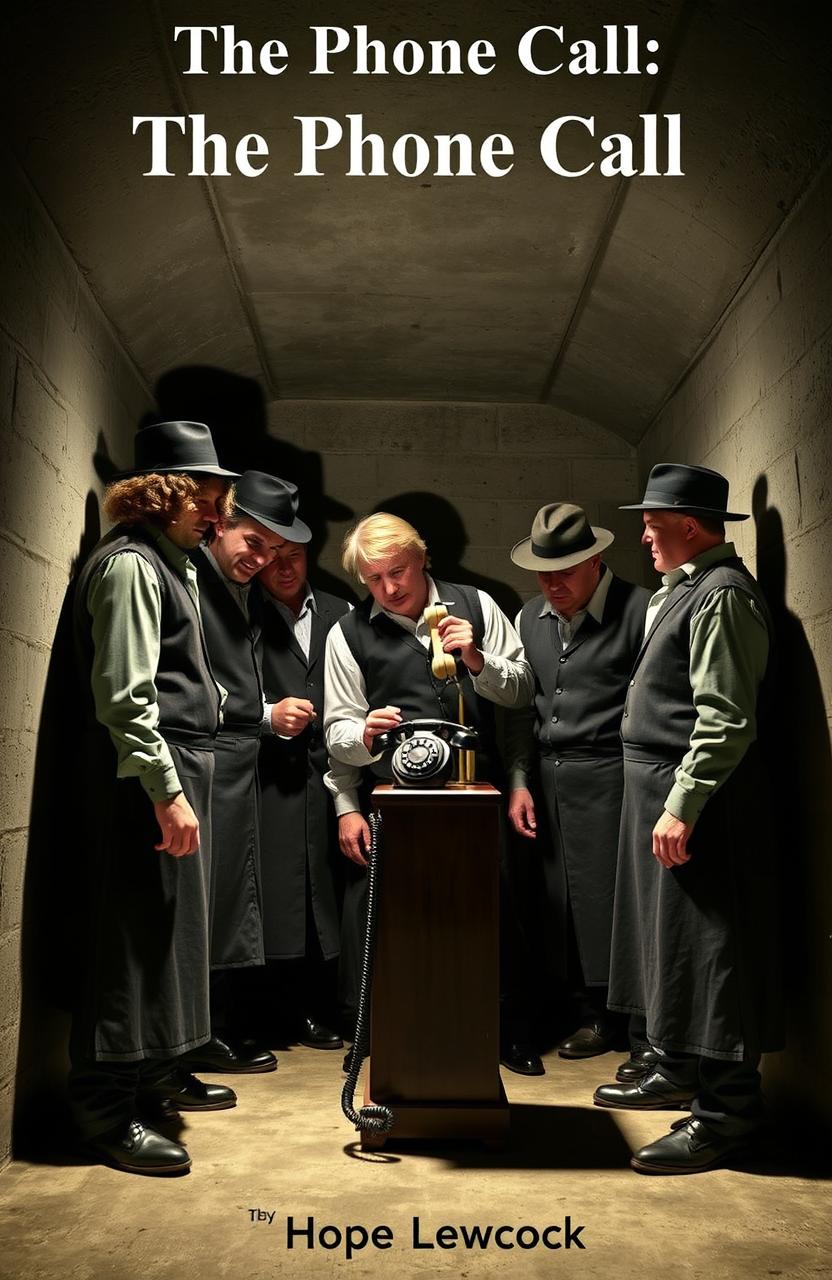 A group of men in long waistcoats and fedora hats, each uniquely styled: one has curly hair cascading to his shoulders, another is blonde, one sports slicked-back hair, and two have short hair