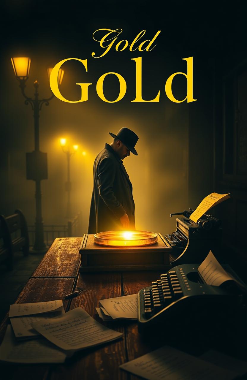 A captivating and atmospheric cover for a detective story titled 'Gold'