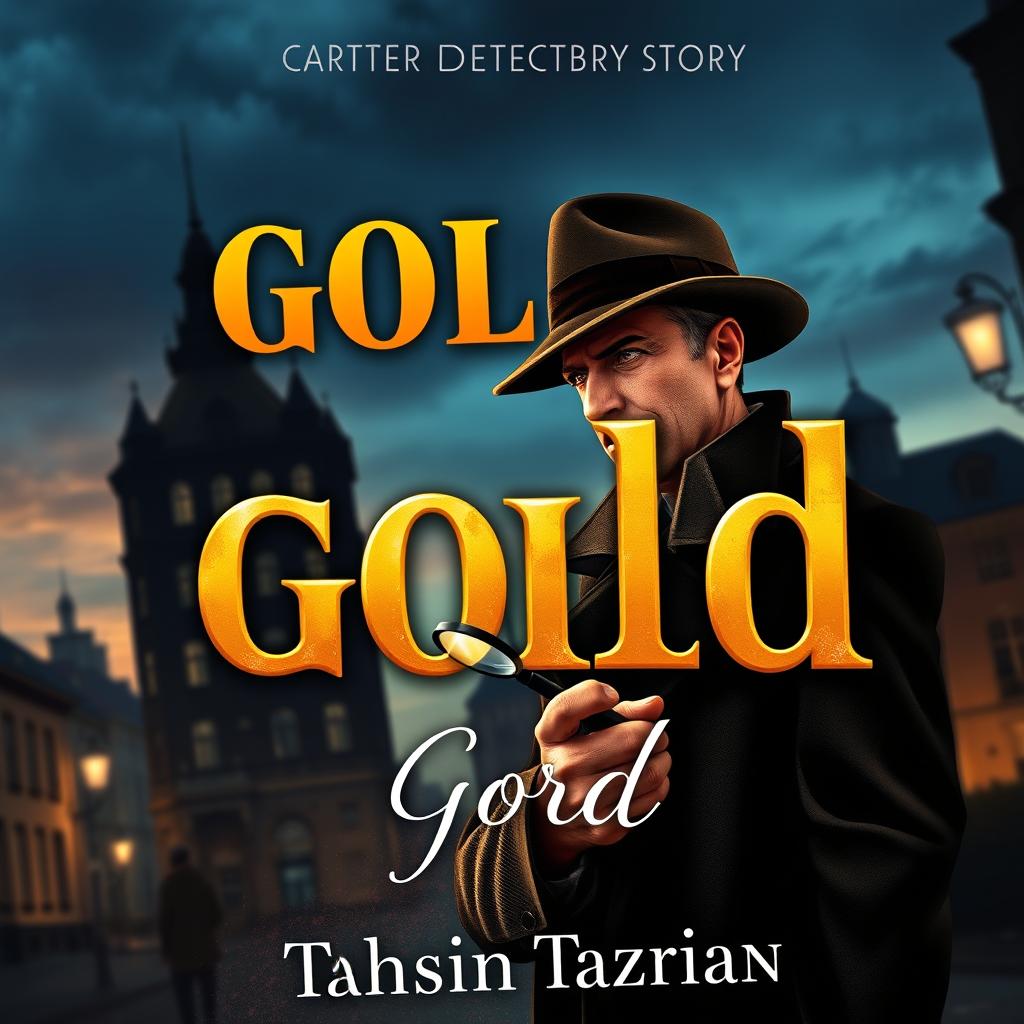 A book cover for a detective story titled 'Gold', featuring a mysterious cityscape at twilight