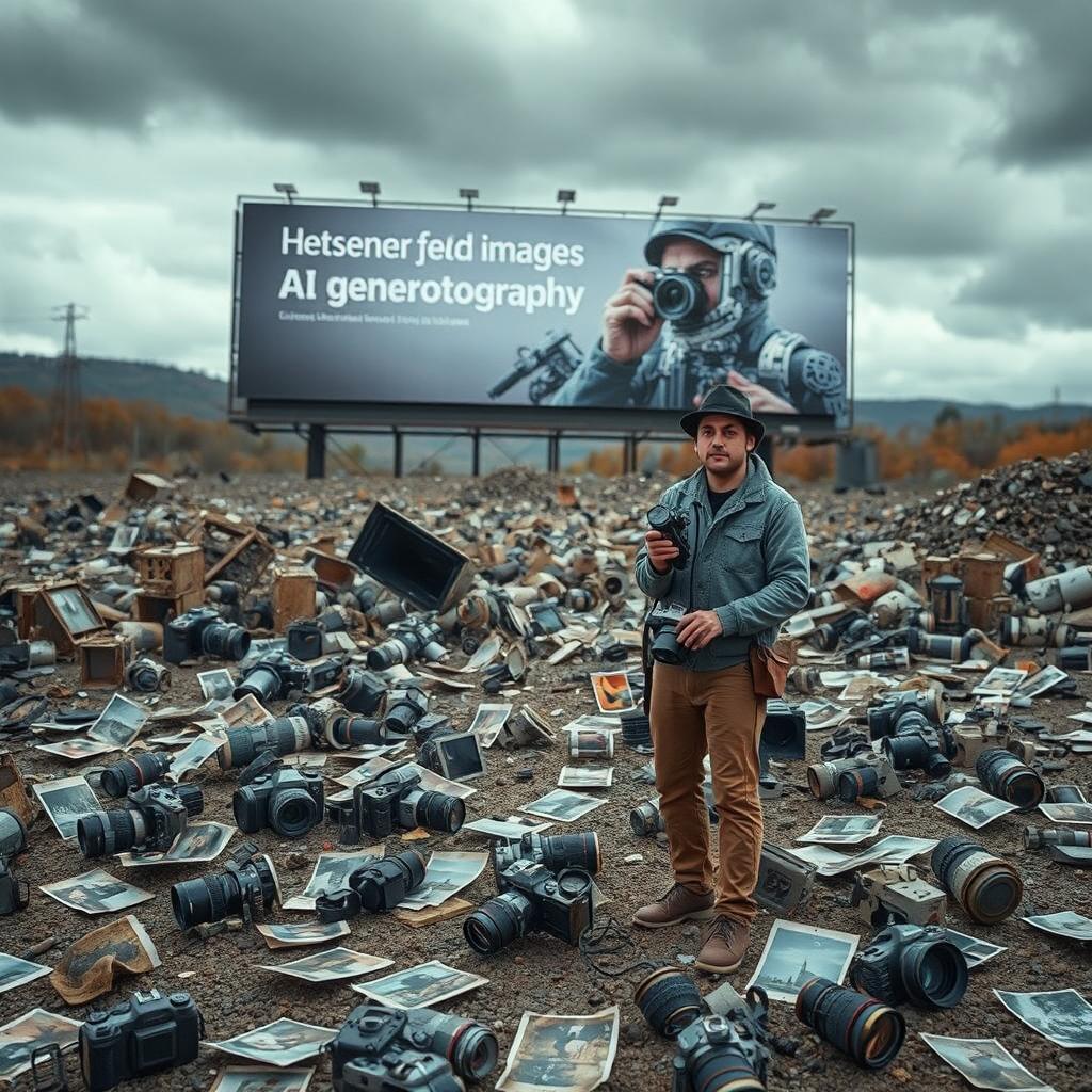A conceptual image illustrating the decline of photography jobs in the future