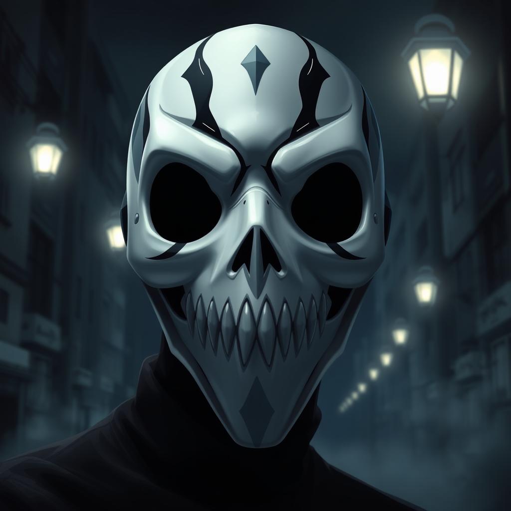 A detailed portrayal of Ken Kaneki's mask from Tokyo Ghoul, showcasing its intricate design and features
