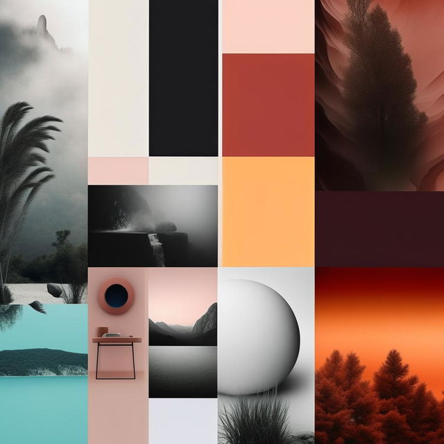 High-definition, editorial quality minimalist mood board with stunning visuals and vibrant colors.