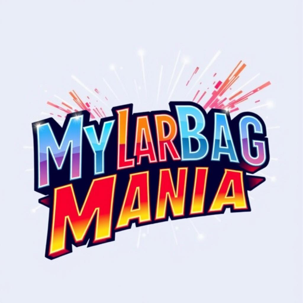 A vibrant and dynamic logo design for an event titled "MylarbagMania", featuring bold, stylized letters that evoke the energy and excitement typically associated with wrestling events