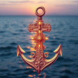 A beautiful, decorative anchor intertwined with a detailed, ornate cross